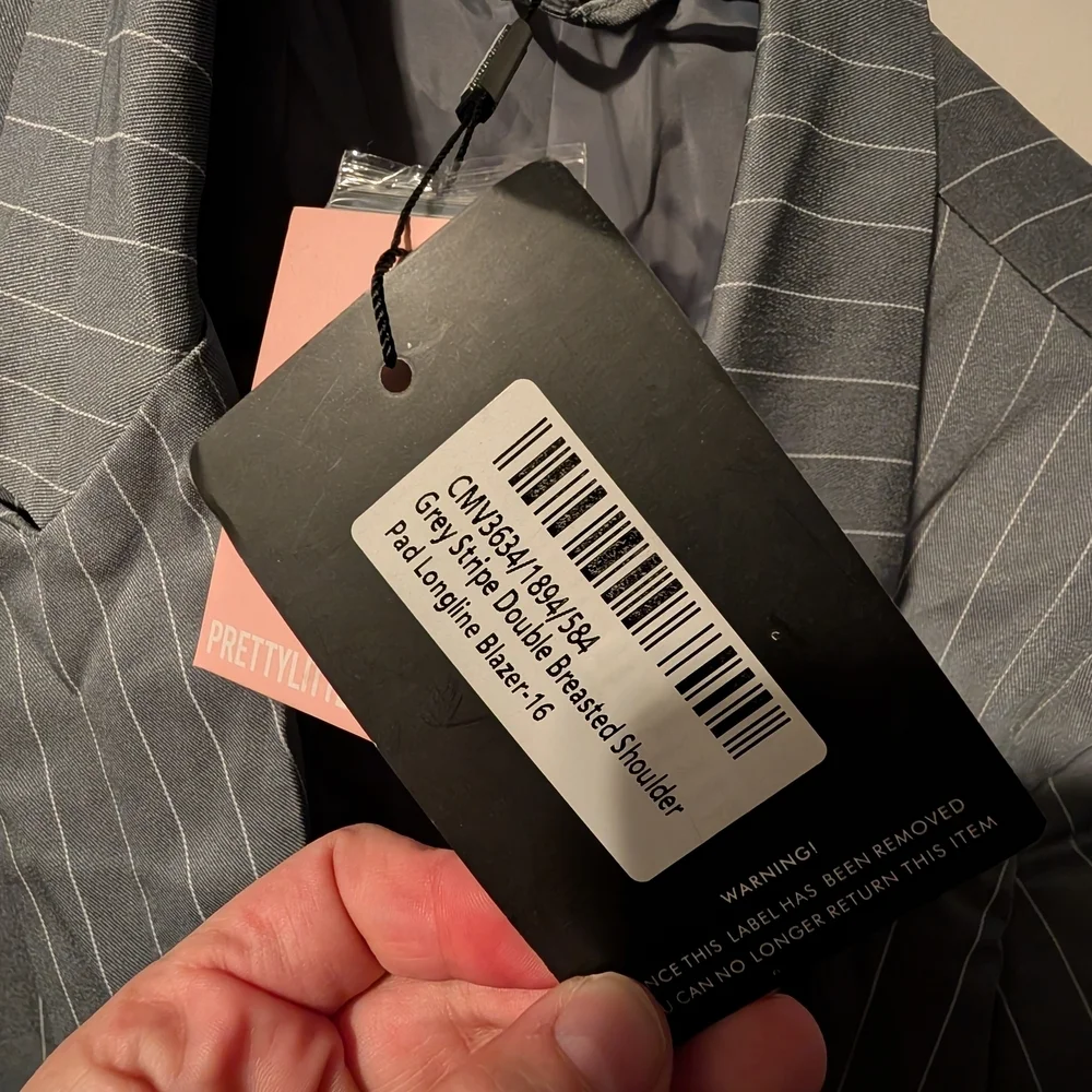 PrettyLittleThing Gray Pinstripe Blazer